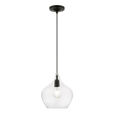 Livex Lighting Aldrich Collection  1 Light Black with Brushed Nickel Accent Pendant in Black with Brushed Nickel Accent 49093-04