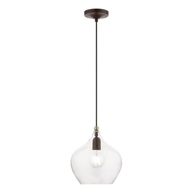 Livex Lighting Aldrich Collection  1 Light Bronze with Antique Brass Accent Pendant in Bronze with Antique Brass Accent 49093-07