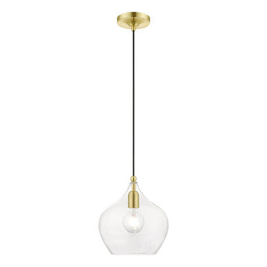 Livex Lighting Aldrich Collection  1 Light Satin Brass with Polished Brass Accent Pendant in Satin Brass with Polished Brass Accent 49093-12