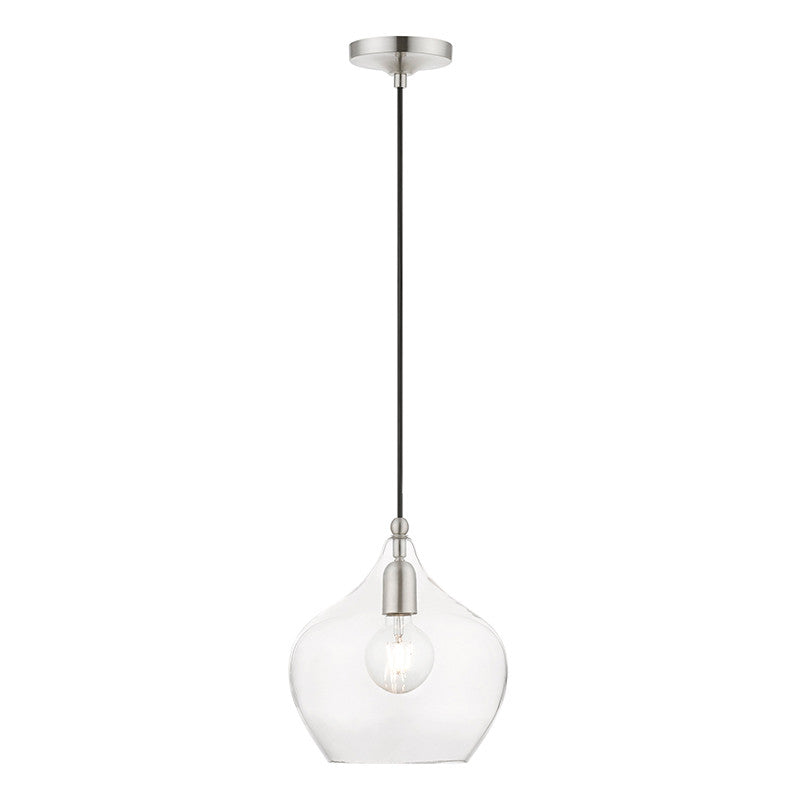 Livex Lighting Aldrich Collection  1 Light Brushed Nickel Pendant in Brushed Nickel 49093-91