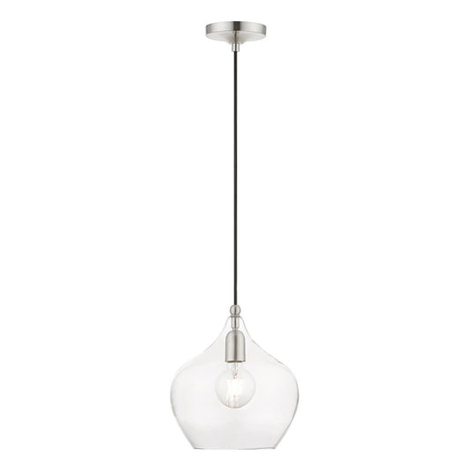 Livex Lighting Aldrich Collection  1 Light Brushed Nickel Pendant in Brushed Nickel 49093-91