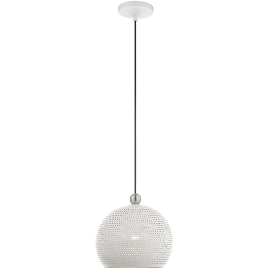 Livex Lighting Dublin Collection 1 Lt White Pendant  in White with Brushed Nickel Accents 49100-03