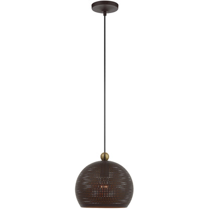 Livex Lighting Dublin Collection 1 Lt Bronze Pendant  in Bronze with Antique Brass Accents 49100-07