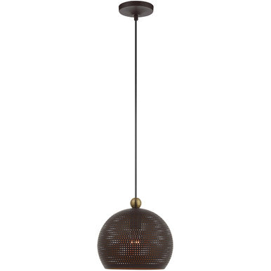 Livex Lighting Dublin Collection 1 Lt Bronze Pendant  in Bronze with Antique Brass Accents 49100-07