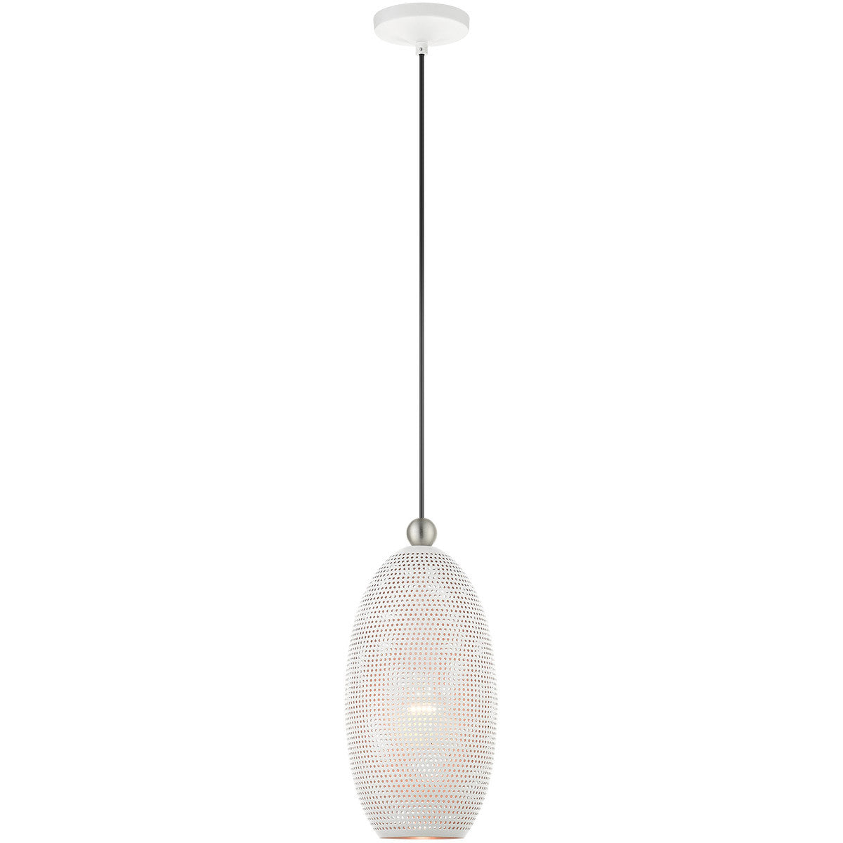 Livex Lighting Dublin Collection 1 Lt White Pendant  in White with Brushed Nickel Accents 49101-03