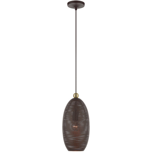 Livex Lighting Dublin Collection 1 Lt Bronze Pendant  in Bronze with Antique Brass Accents 49101-07