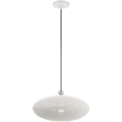 Livex Lighting Dublin Collection 1 Lt White Pendant  in White with Brushed Nickel Accents 49102-03