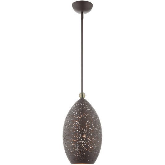 Livex Lighting Charlton Collection 1 Lt Bronze Pendant  in Bronze with Antique Brass Accents 49182-07