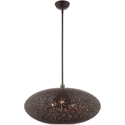 Livex Lighting Charlton Collection 3 Lt Bronze Pendant in Bronze with Antique Brass Accents 49186-07