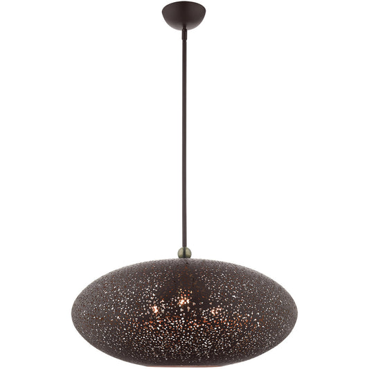 Livex Lighting Charlton Collection 3 Lt Bronze Pendant in Bronze with Antique Brass Accents 49186-07