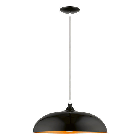 Livex Lighting Amador Collection  1 Light Shiny Black with Polished Chrome Accents Pendant in Shiny Black with Polished Chrome Accents 49233-68