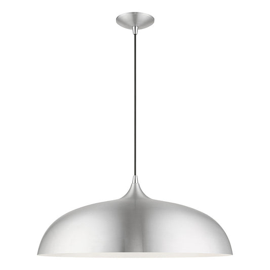 Livex Lighting Amador Collection  3 Light Brushed Aluminum with Polished Chrome Accents Large Pendant in Brushed Aluminum with Polished Chrome Accents 49234-66