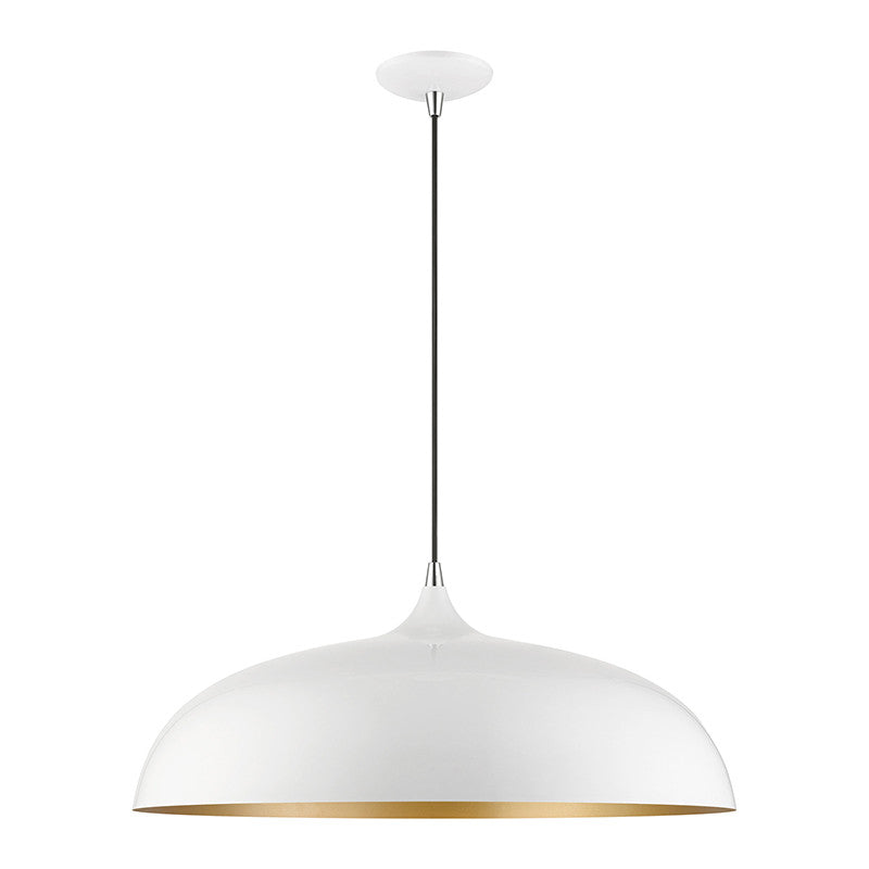 Livex Lighting Amador Collection  3 Light Shiny White with Polished Chrome Accents Large Pendant in Shiny White with Polished Chrome Accents 49234-69