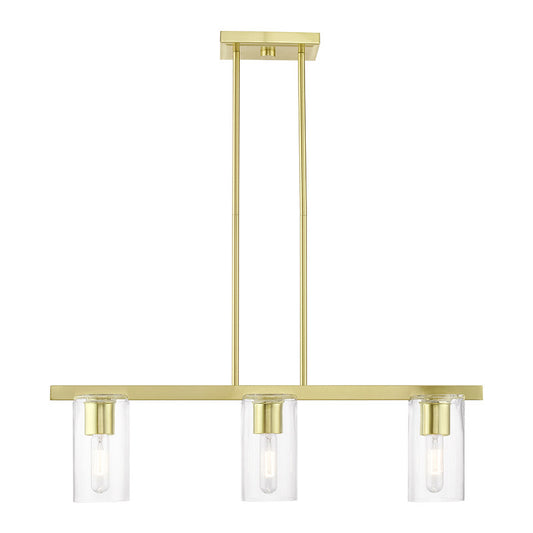 Livex Lighting Clarion Collection  3 Light Satin Brass Linear Chandelier in Satin Brass 49273-12