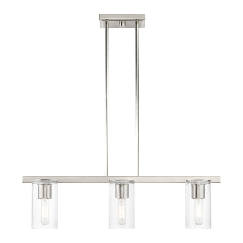 Livex Lighting Clarion Collection  3 Light Brushed Nickel Linear Chandelier in Brushed Nickel 49273-91