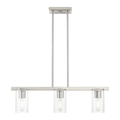 Livex Lighting Clarion Collection  3 Light Brushed Nickel Linear Chandelier in Brushed Nickel 49273-91