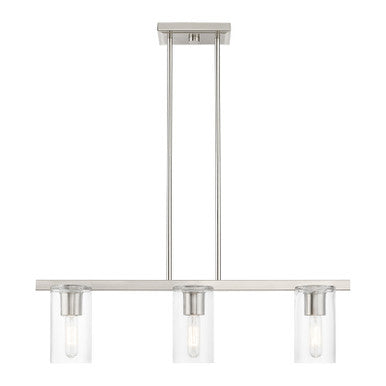 Livex Lighting Clarion Collection  3 Light Brushed Nickel Linear Chandelier in Brushed Nickel 49273-91