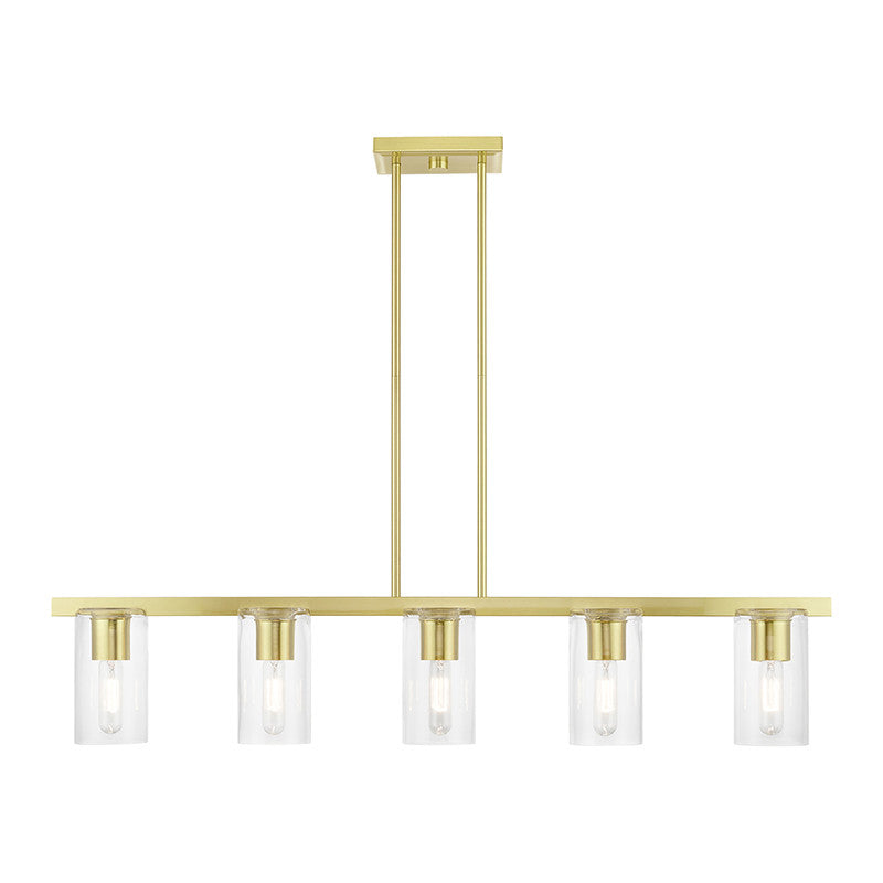 Livex Lighting Clarion Collection  5 Light Satin Brass Linear Chandelier in Satin Brass 49275-12