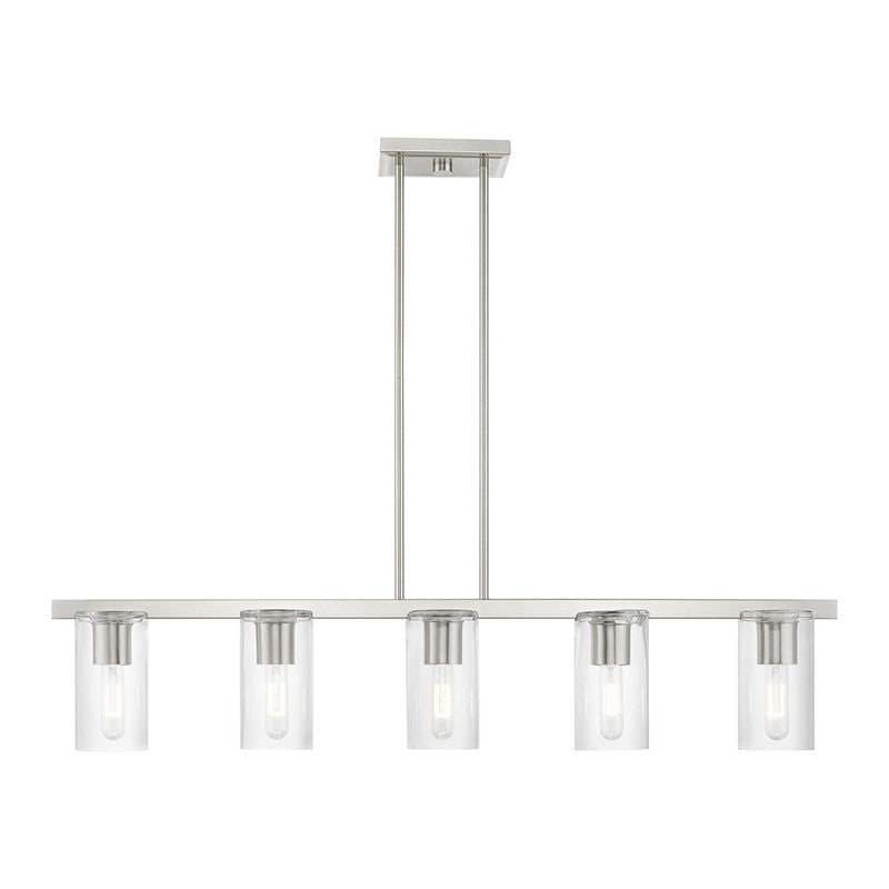 Livex Lighting Clarion Collection  5 Light Brushed Nickel Linear Chandelier in Brushed Nickel 49275-91