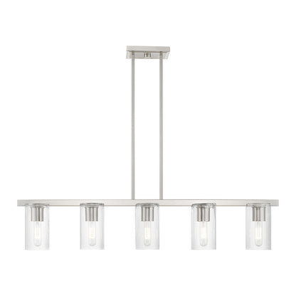 Livex Lighting Clarion Collection  5 Light Brushed Nickel Linear Chandelier in Brushed Nickel 49275-91