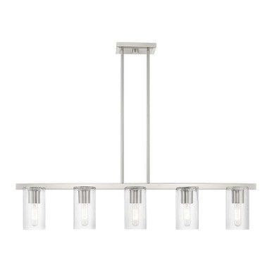 Livex Lighting Clarion Collection  5 Light Brushed Nickel Linear Chandelier in Brushed Nickel 49275-91