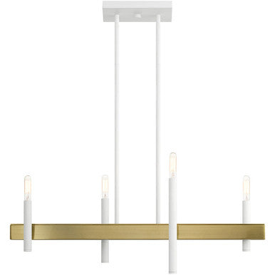 Livex Lighting Denmark Collection 4 Lt White Linear Chandelier in White with Antique Brass Accents 49334-03