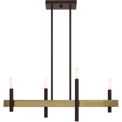 Livex Lighting Denmark Collection 4 Lt Bronze Linear Chandelier  in Bronze with Antique Brass Accents 49334-07