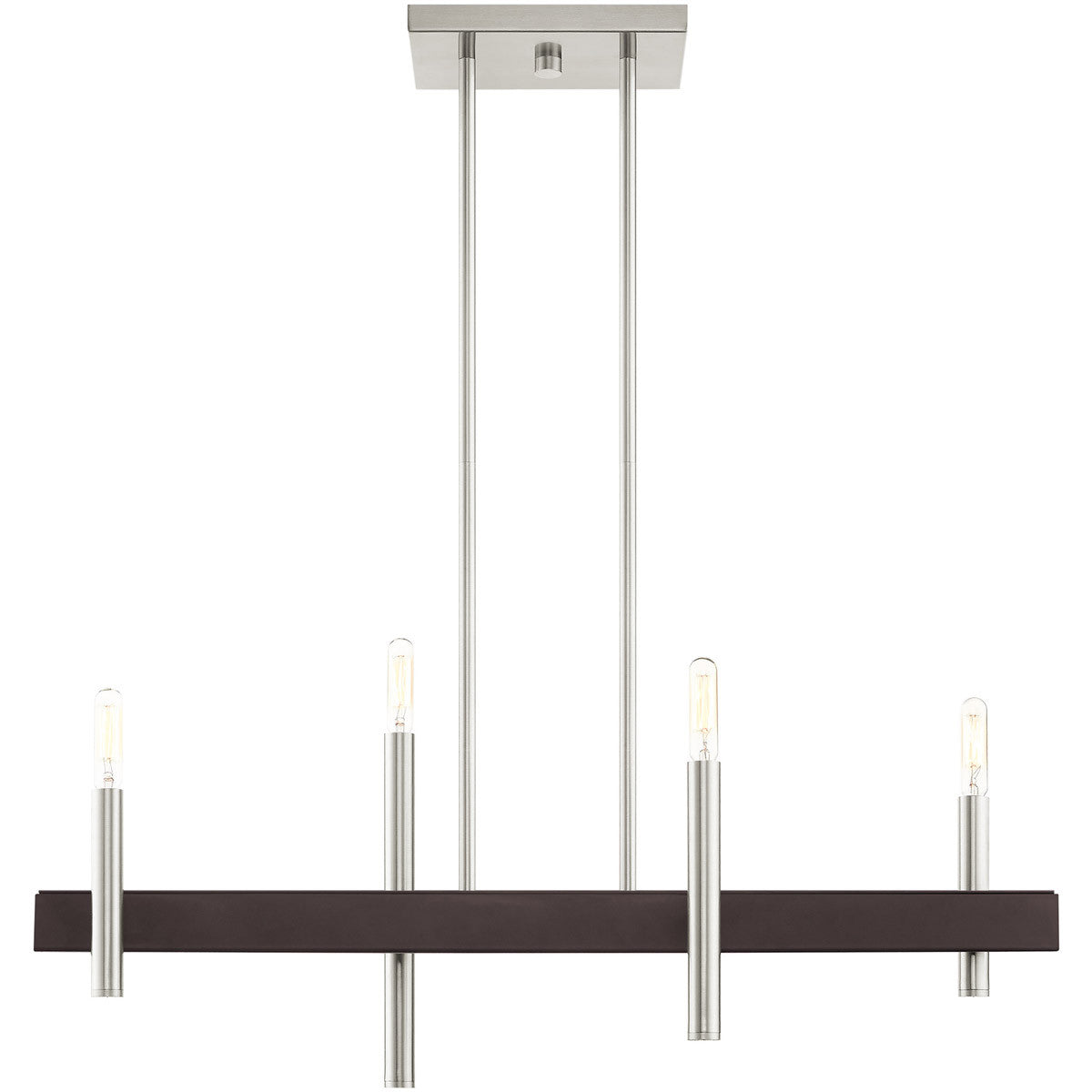 Livex Lighting Denmark Collection 4 Lt Brushed Nickel Linear Chandelier in Brushed Nickel with Bronze Accents 49334-91