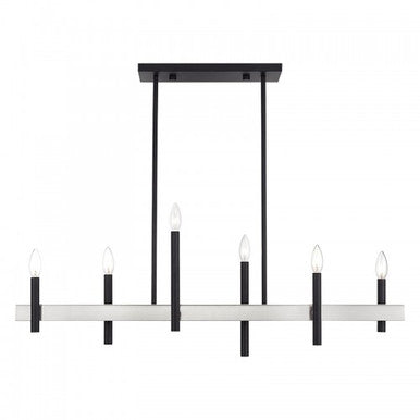 Livex Lighting Denmark 6 Light Black Large Linear Chandelier with Brushed Nickel Accents 49336-04