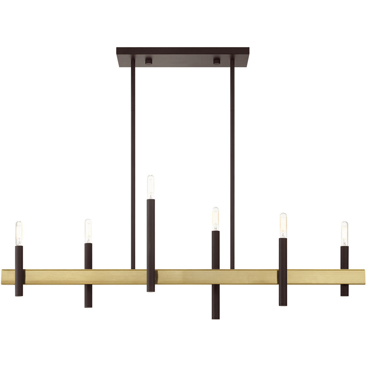 Livex Lighting Denmark Collection 6 Lt Bronze Linear Chandelier  in Bronze with Antique Brass Accents 49336-07