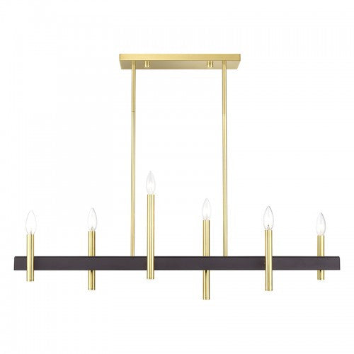 Livex Lighting Denmark 6 Light Satin Brass Extra Large Linear Chandelier with Bronze Accents 49336-12