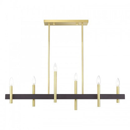 Livex Lighting Denmark 6 Light Satin Brass Extra Large Linear Chandelier with Bronze Accents 49336-12