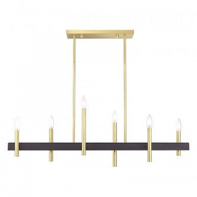 Livex Lighting Denmark 6 Light Satin Brass Extra Large Linear Chandelier with Bronze Accents 49336-12