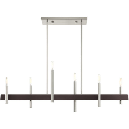 Livex Lighting Denmark Collection 6 Lt Brushed Nickel Linear Chandelier in Brushed Nickel with Bronze Accents 49336-91