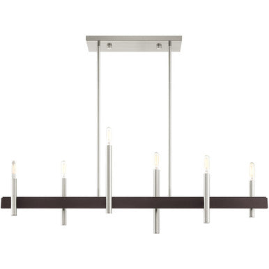 Livex Lighting Denmark Collection 6 Lt Brushed Nickel Linear Chandelier in Brushed Nickel with Bronze Accents 49336-91