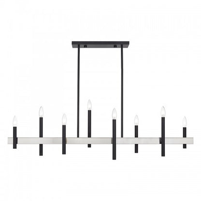 Livex Lighting Denmark 8 Light Black Extra Large Linear Chandelier with Brushed Nickel Accents 49338-04