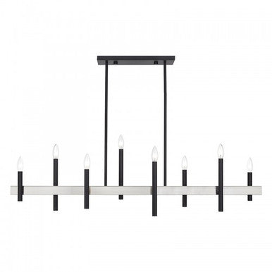 Livex Lighting Denmark 8 Light Black Extra Large Linear Chandelier with Brushed Nickel Accents 49338-04