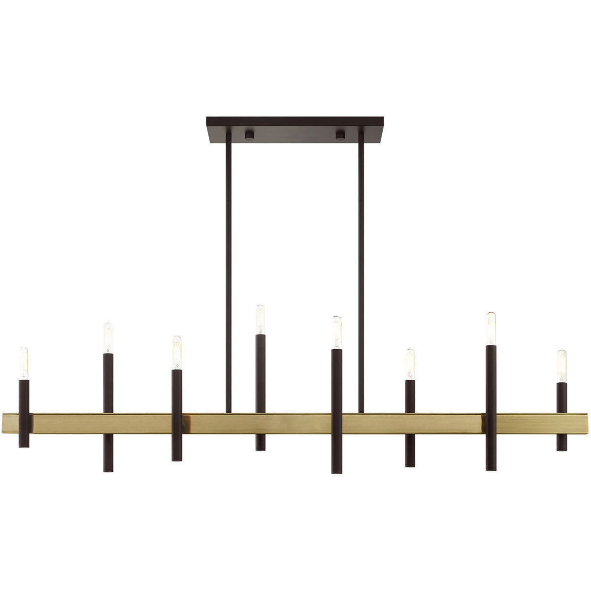 Livex Lighting Denmark Collection 8 Lt Bronze Linear Chandelier in Bronze with Antique Brass Accents 49338-07