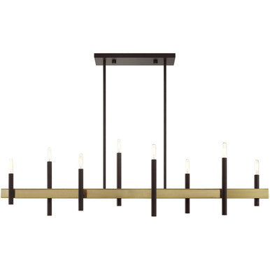 Livex Lighting Denmark Collection 8 Lt Bronze Linear Chandelier in Bronze with Antique Brass Accents 49338-07