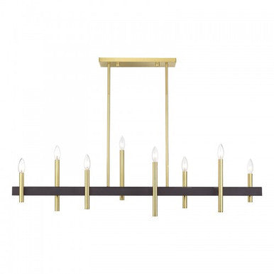 Livex Lighting Denmark 8 Light Satin Brass Extra Large Linear Chandelier with Bronze Accents 49338-12