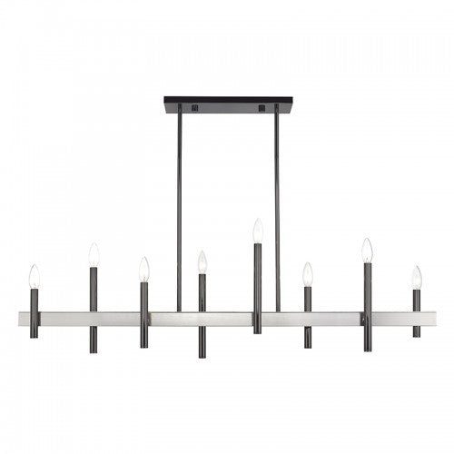 Livex Lighting Denmark 8 Light Black Chrome Extra Large Linear Chandelier with Brushed Nickel Accents 49338-46