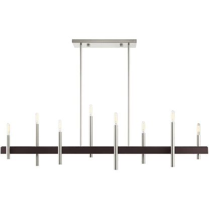 Livex Lighting Denmark Collection 8 Lt Brushed Nickel Linear Chandelier in Brushed Nickel with Bronze Accents 49338-91