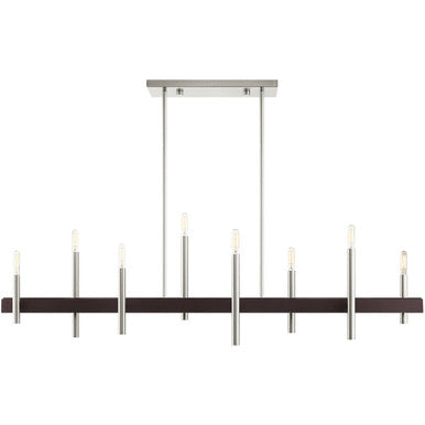 Livex Lighting Denmark Collection 8 Lt Brushed Nickel Linear Chandelier in Brushed Nickel with Bronze Accents 49338-91