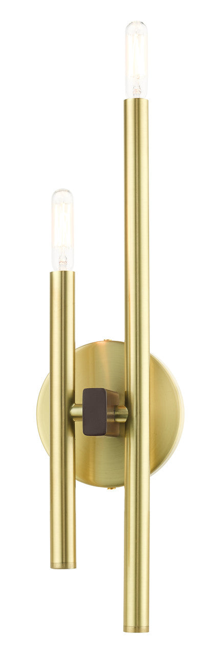 Livex Lighting Denmark Collection  2 Light Satin Brass ADA Double Sconce in Satin Brass  with Bronze Accents 49342-12