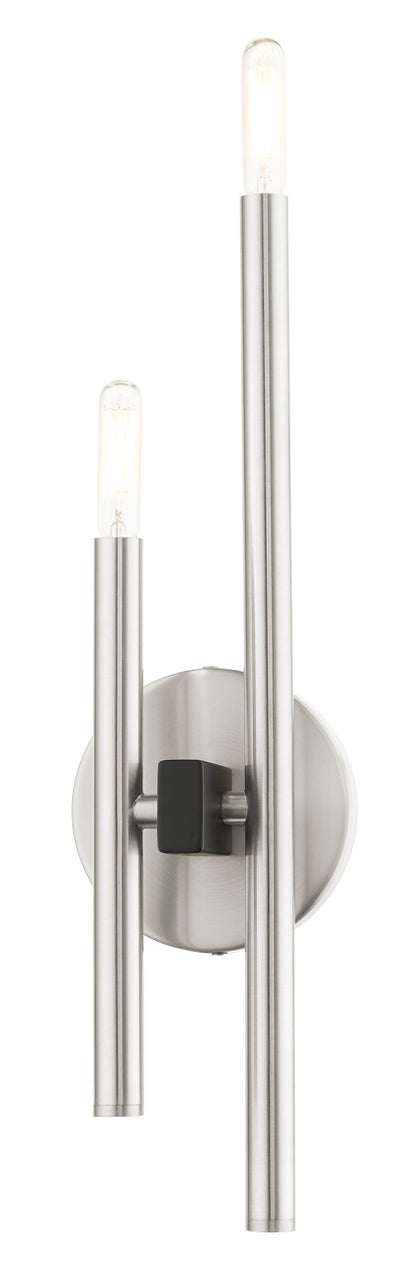 Livex Lighting Denmark Collection  2 Light Brushed Nickel ADA Double Sconce in Brushed Nickel with Black Accents 49342-91