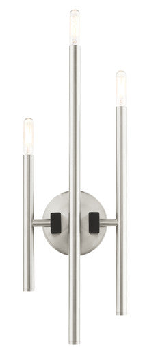 Livex Lighting Denmark Collection  3 Light Brushed Nickel ADA Triple Sconce in Brushed Nickel with Black Accents 49343-91