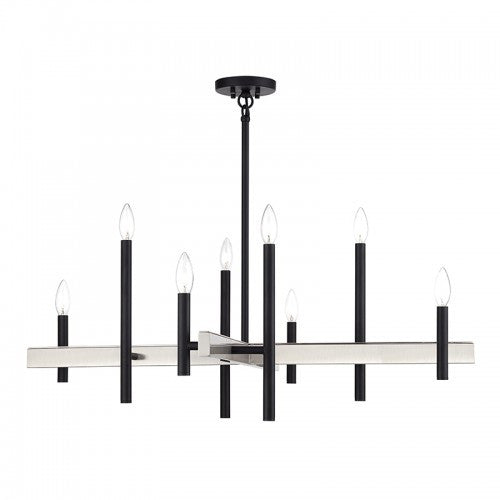 Livex Lighting Denmark 8 Light Black Large Chandelier with Brushed Nickel Accents 49347-04