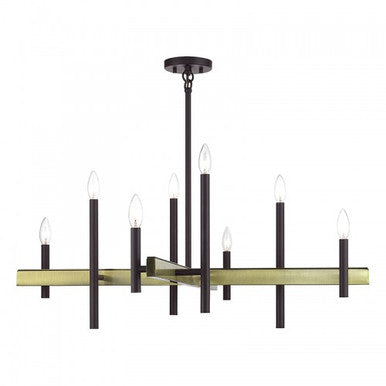 Livex Lighting Denmark 8 Light Bronze Large Chandelier with Antique Brass Accents 49347-07