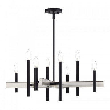 Livex Lighting Denmark 8 Light Black Medium Chandelier with Brushed Nickel Accents 49348-04