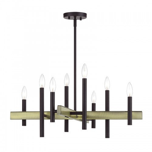 Livex Lighting Denmark 8 Light Bronze Medium Chandelier with Antique Brass Accents 49348-07